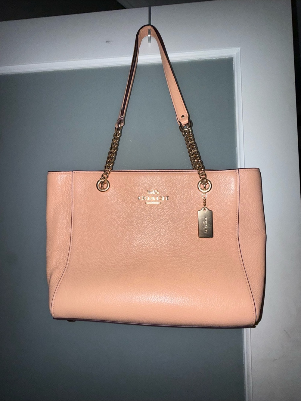 Coach Peach-Pink Leather Tote with Gold Hardware